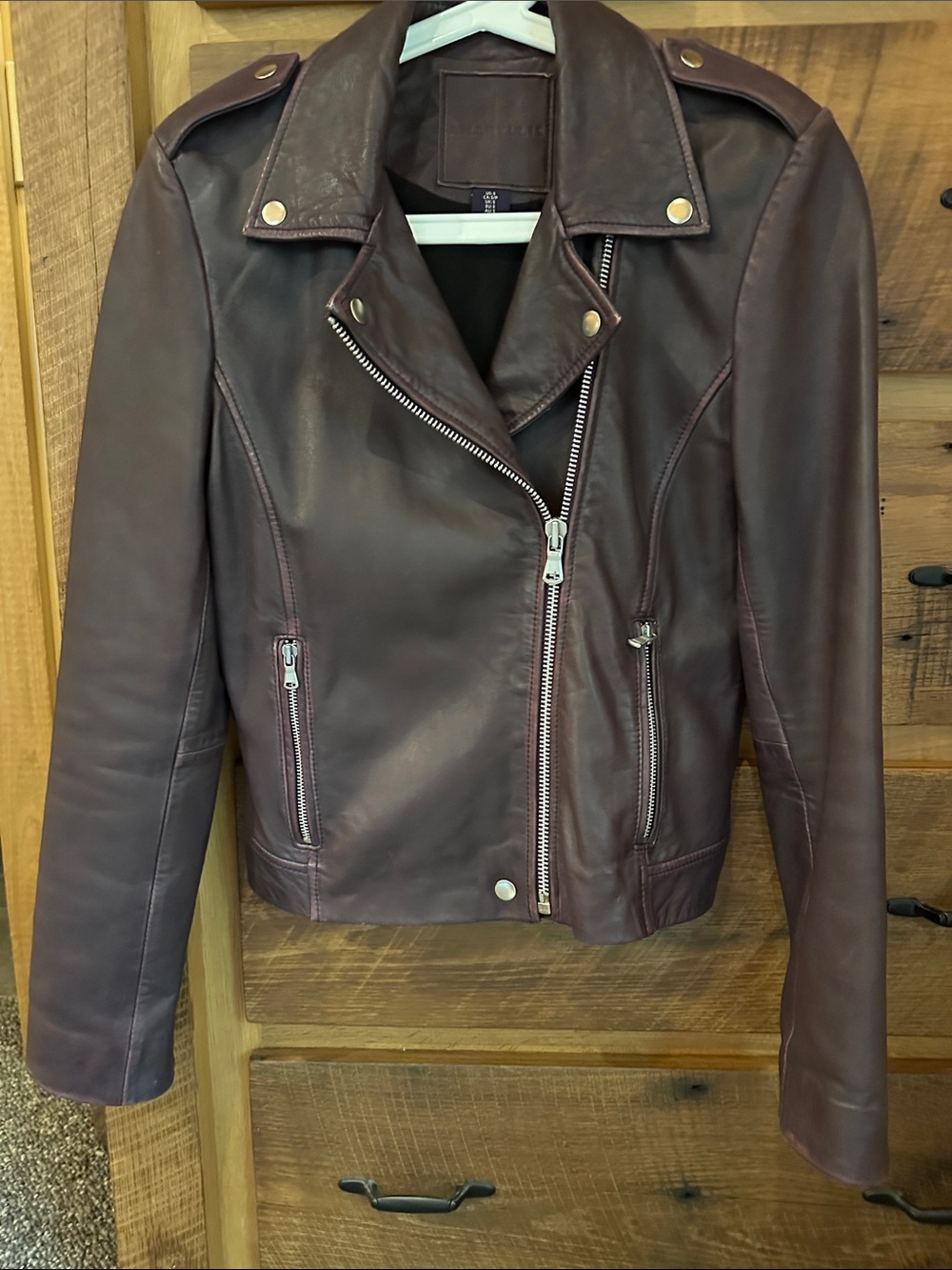 Amaryllis Burgundy Leather Moto Jacket size Small fully lined